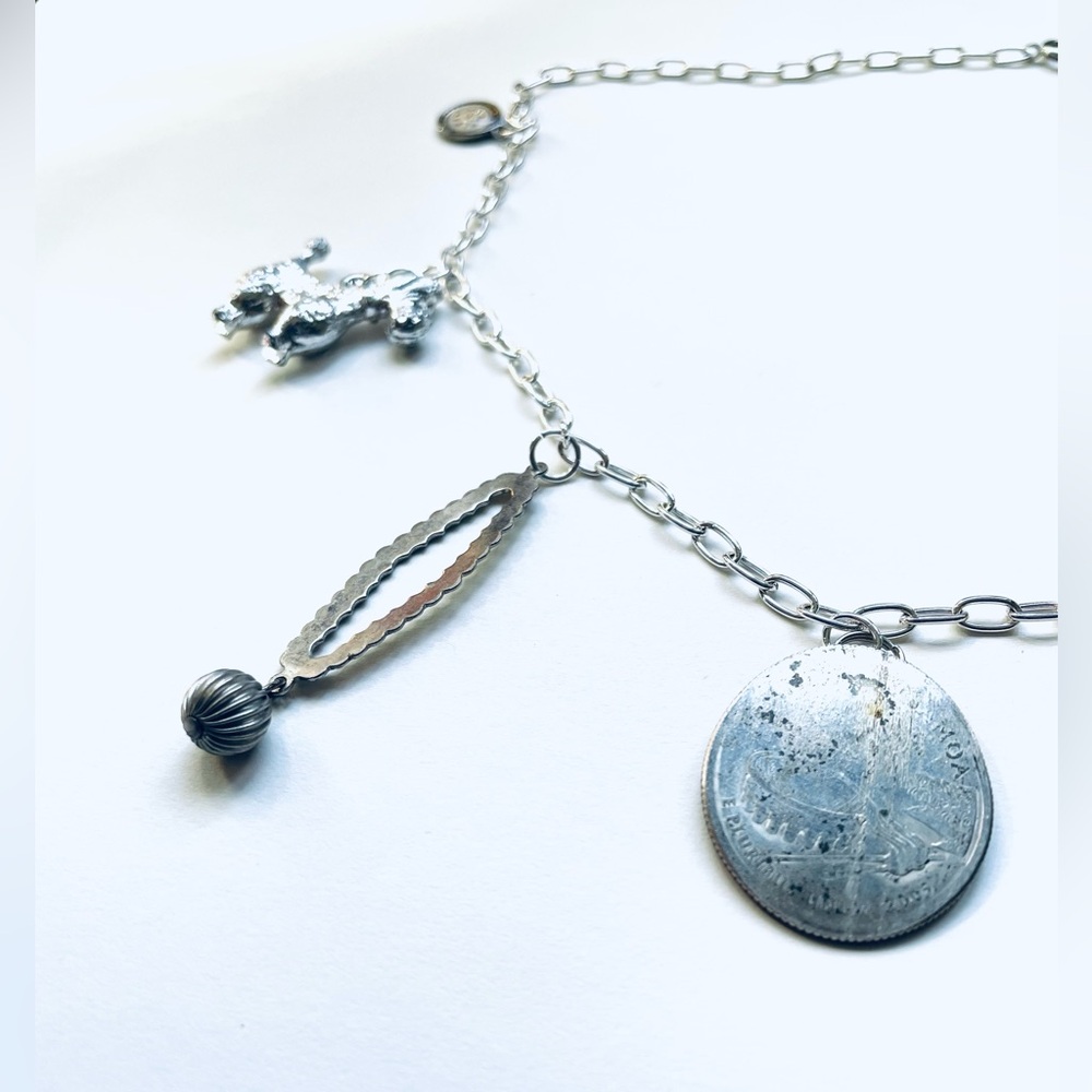 Silver Found Object Charm Necklace With Peacock Charm - Picture 4 of 6
